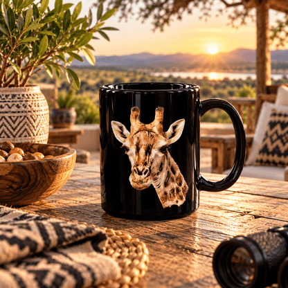 Giraffe 15oz Large Black Ceramic Mug - HD Printing