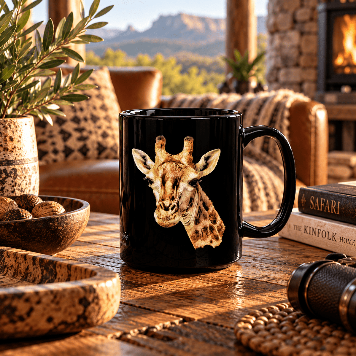 Giraffe 15oz Large Black Ceramic Mug - HD Printing