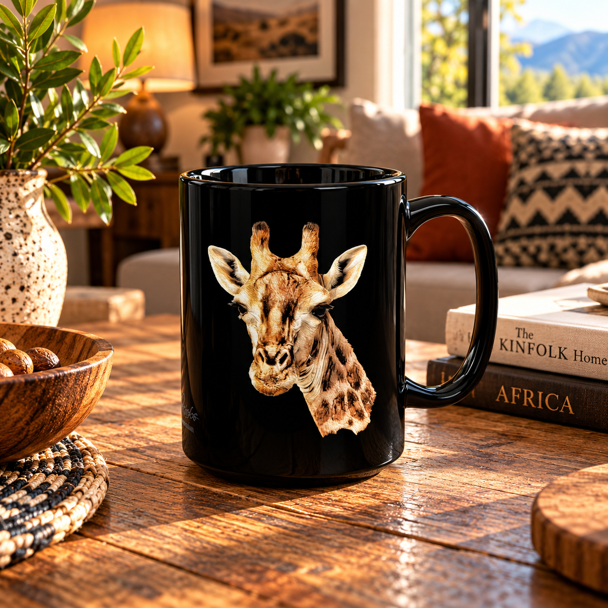 Giraffe 15oz Large Black Ceramic Mug - HD Printing