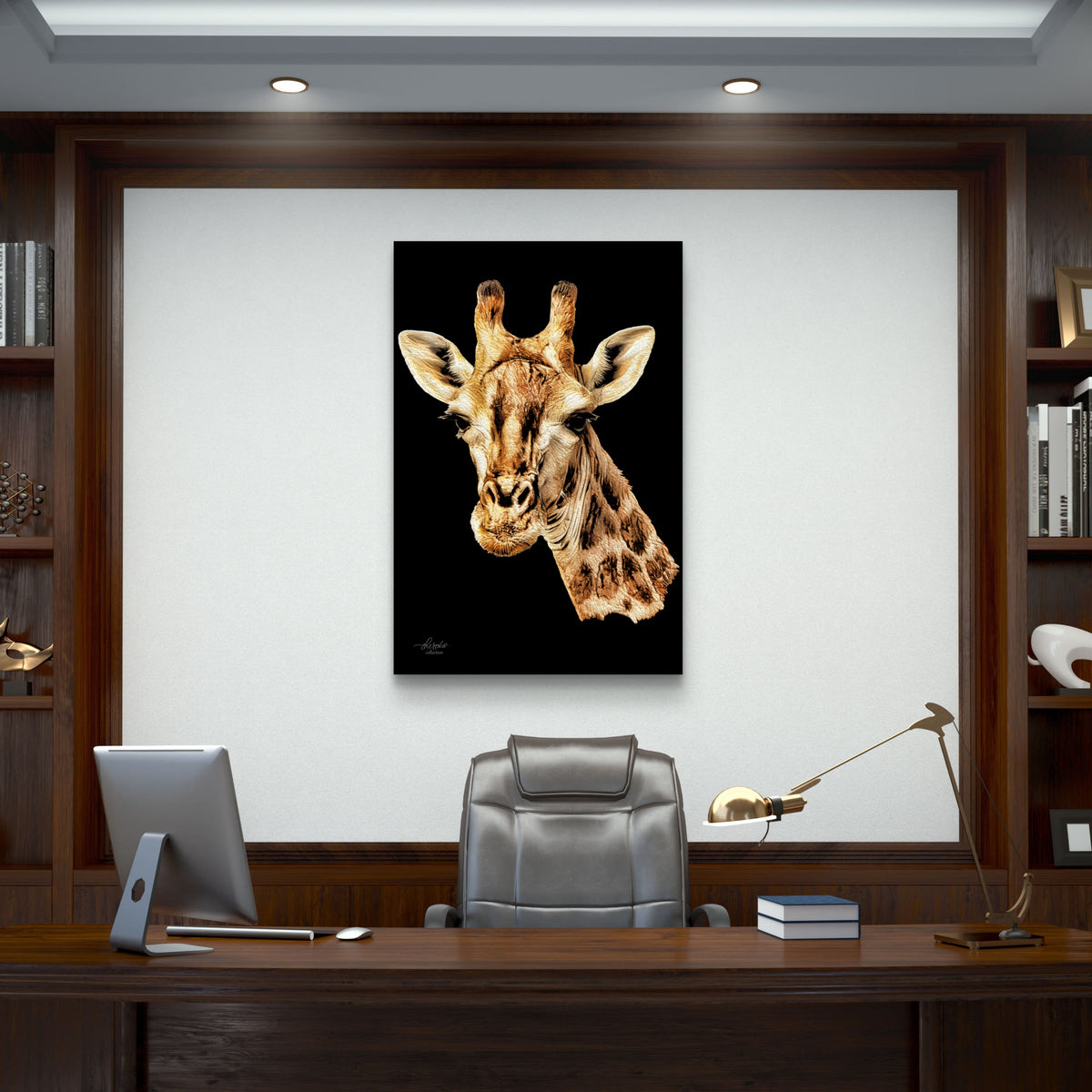 Giraffe Satin Stretched Black Canvas Print - HD Printing