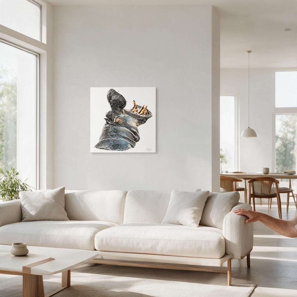Hippo Satin Stretched Canvas Print - HD Printing