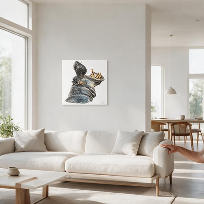 Hippo Satin Stretched Canvas Print - HD Printing