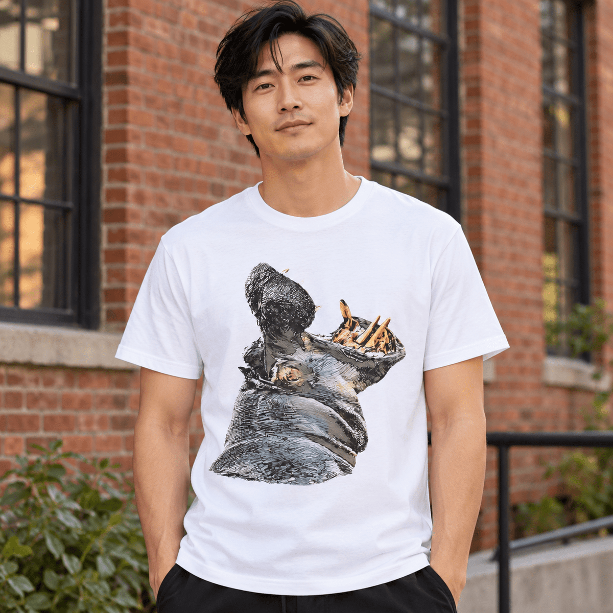 Hippo Unisex Cotton T-Shirt - HD Printing