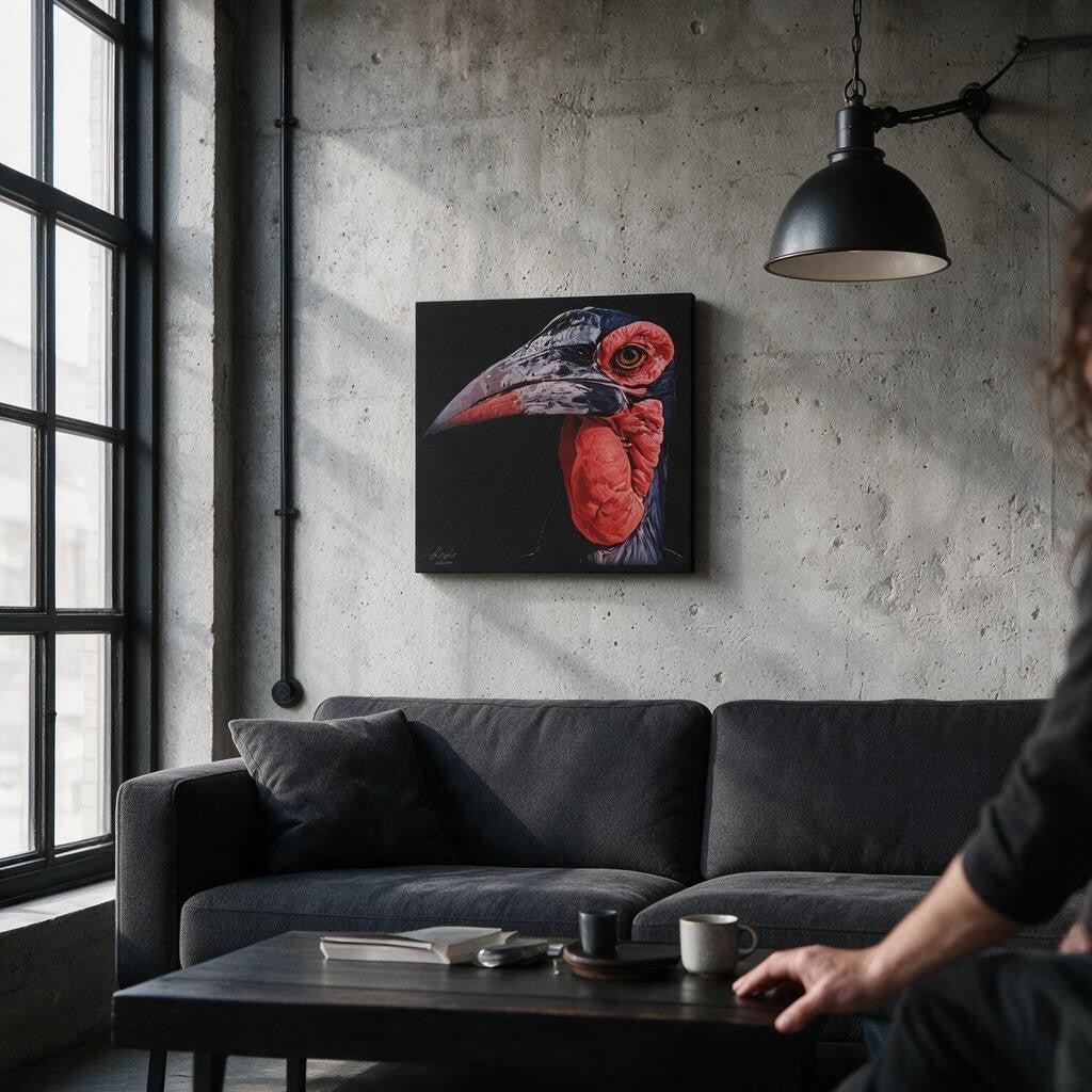Hornbill Satin Stretched Black Canvas Print - HD Printing