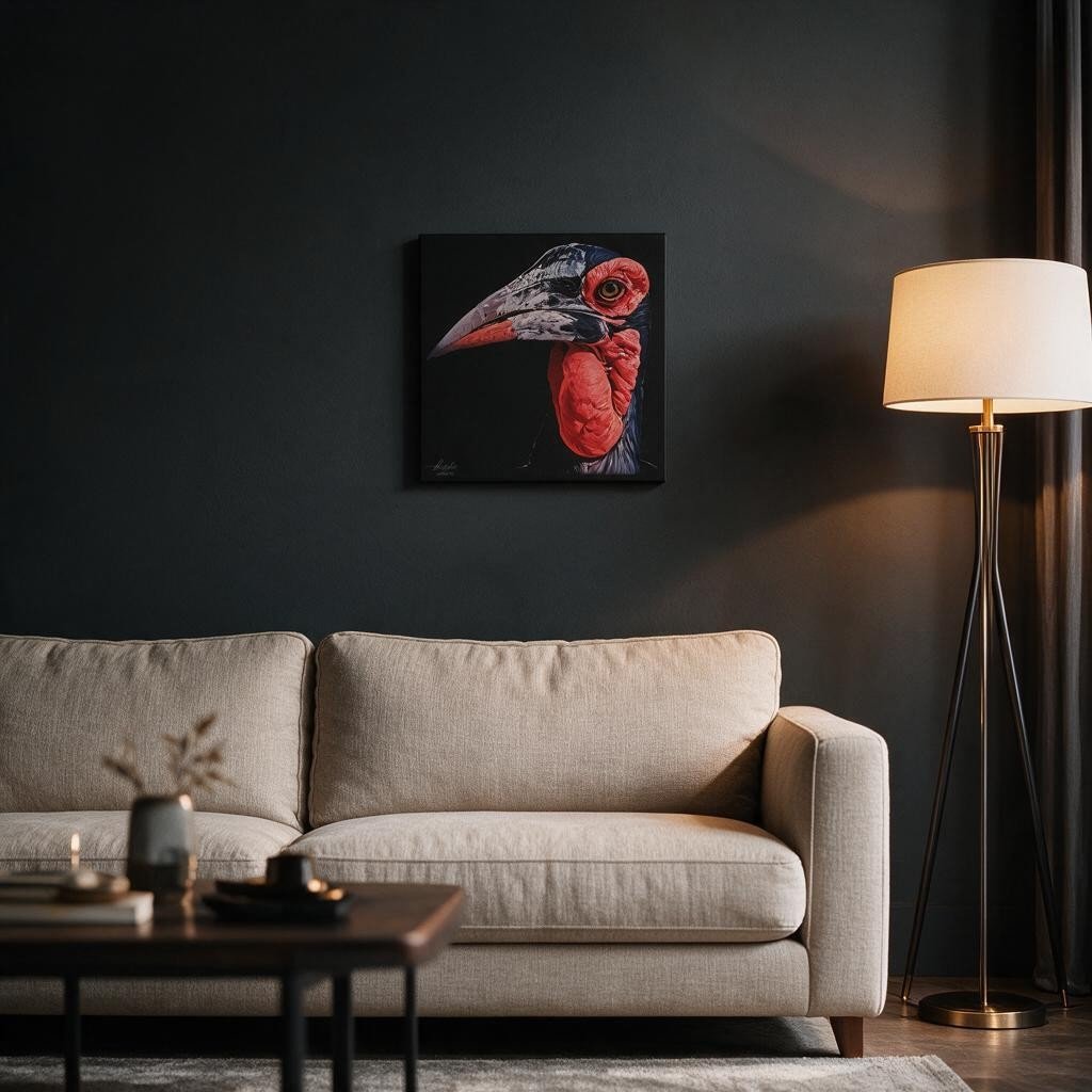 Hornbill Satin Stretched Black Canvas Print - HD Printing