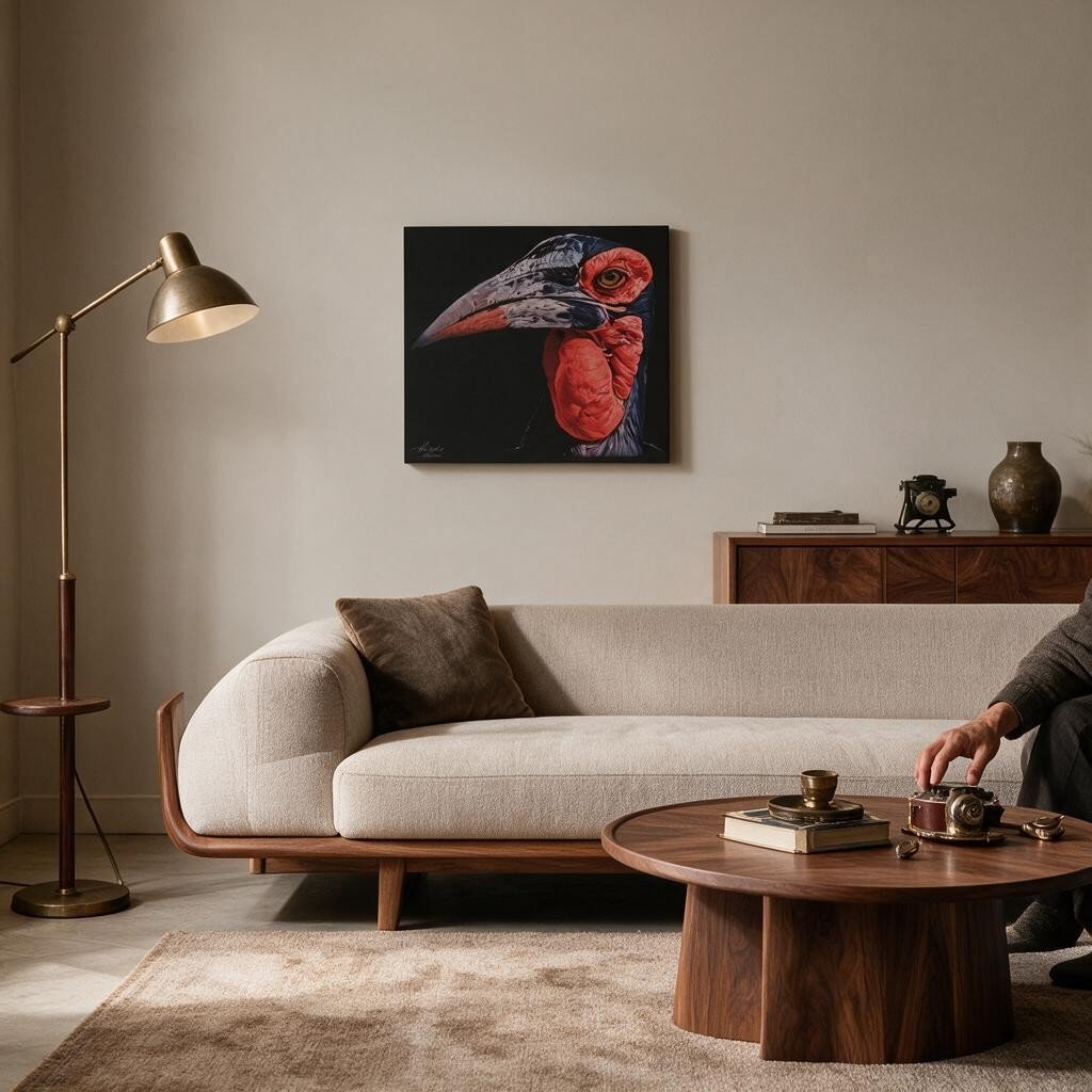 Hornbill Satin Stretched Black Canvas Print - HD Printing