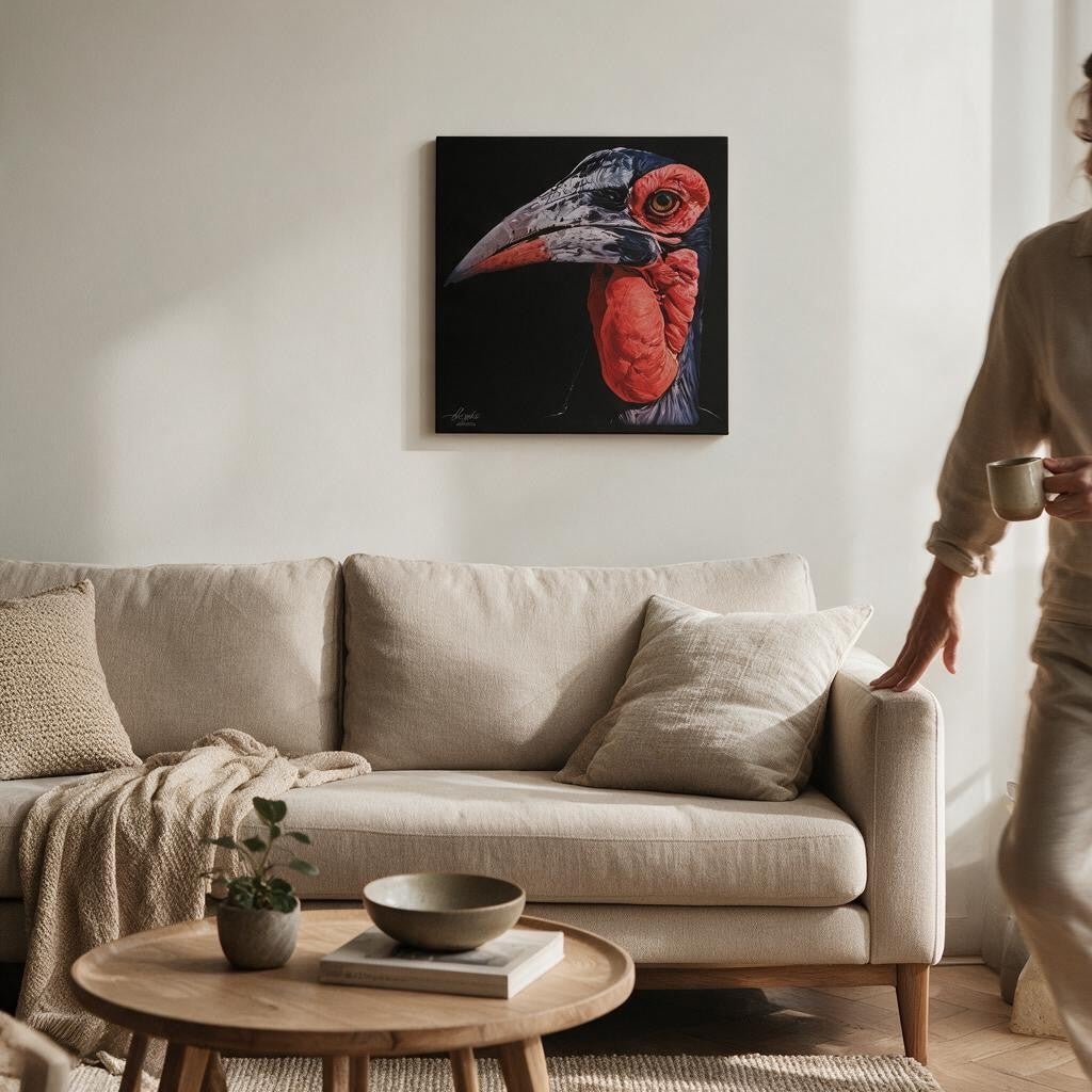 Hornbill Satin Stretched Black Canvas Print - HD Printing