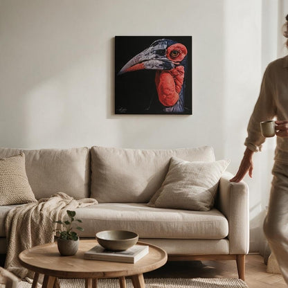 Hornbill Satin Stretched Black Canvas Print - HD Printing
