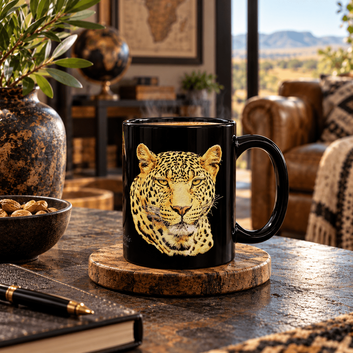 Leopard 15oz Large Black Ceramic Mug - HD Printing