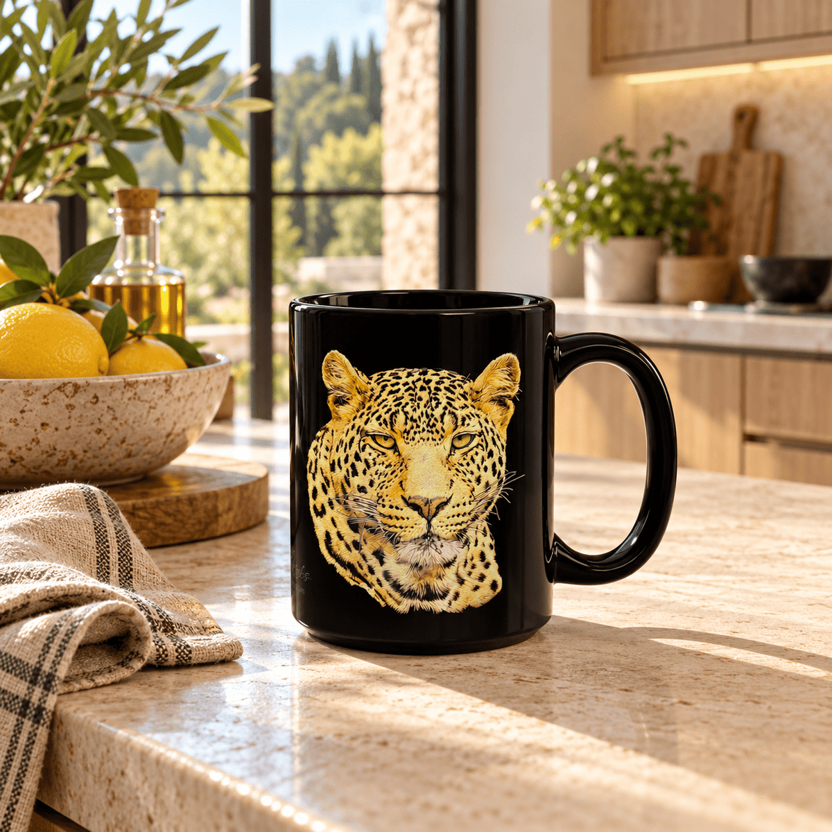 Leopard 15oz Large Black Ceramic Mug - HD Printing