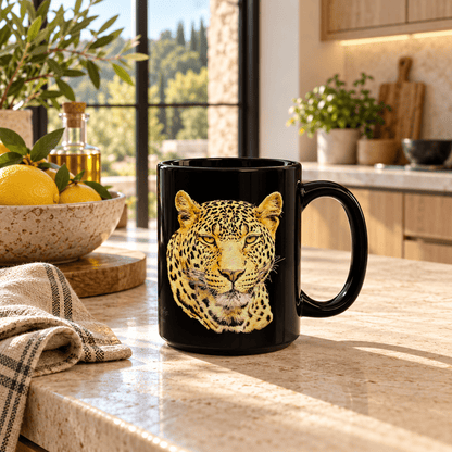 Leopard 15oz Large Black Ceramic Mug - HD Printing