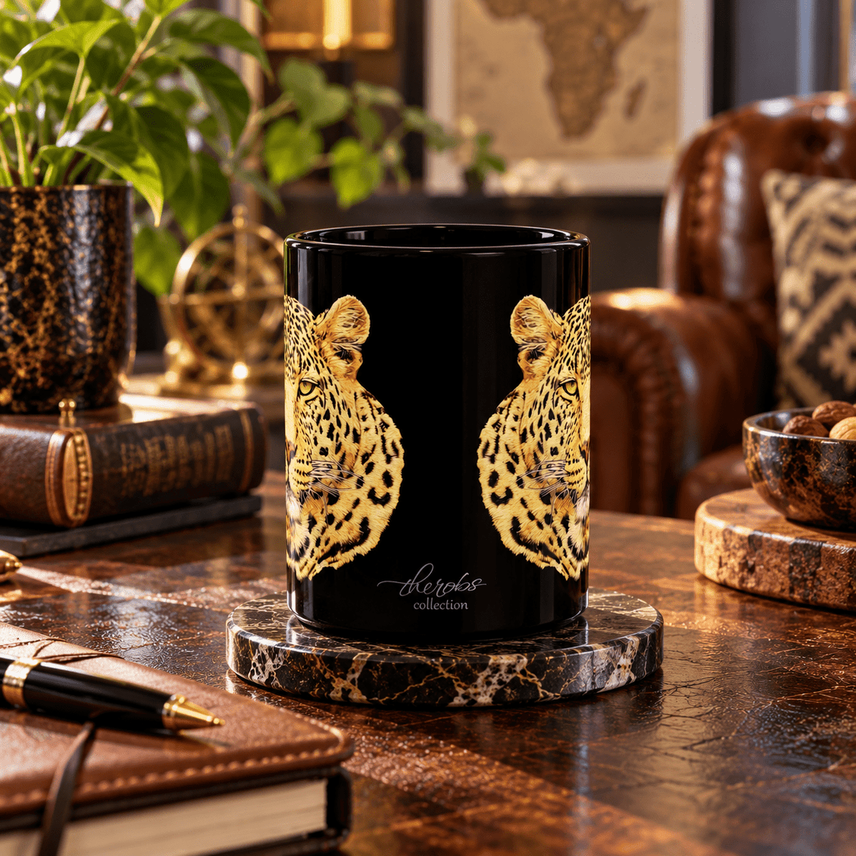 Leopard 15oz Large Black Ceramic Mug - HD Printing