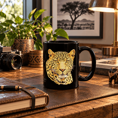 Leopard 15oz Large Black Ceramic Mug - HD Printing