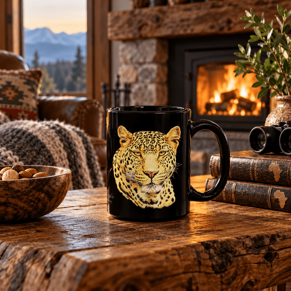 Leopard 15oz Large Black Ceramic Mug - HD Printing