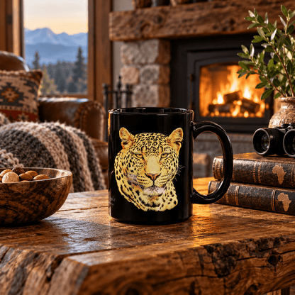 Leopard 15oz Large Black Ceramic Mug - HD Printing