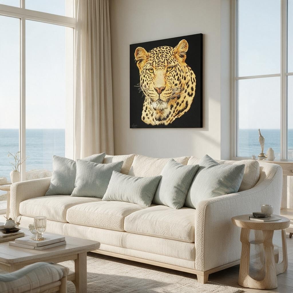 Leopard Satin Stretched Black Canvas Print - HD Printing