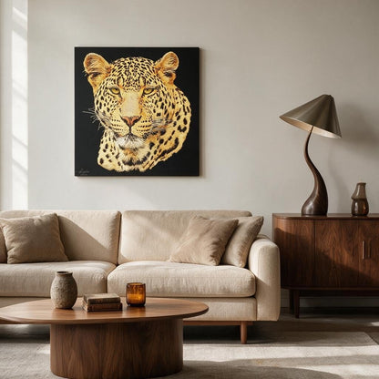 Leopard Satin Stretched Black Canvas Print - HD Printing