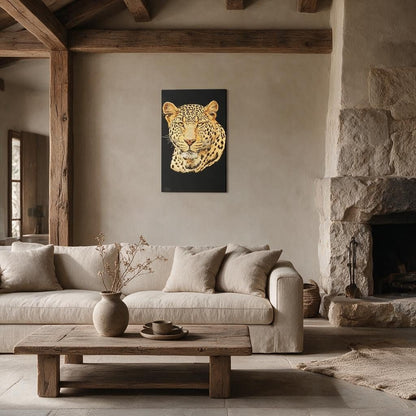 Leopard Satin Stretched Black Canvas Print - HD Printing