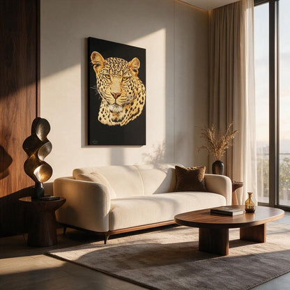 Leopard Satin Stretched Black Canvas Print - HD Printing