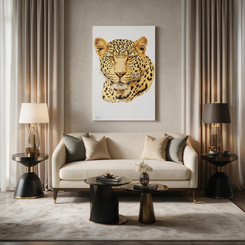 Leopard Satin Stretched Canvas Print - HD Printing