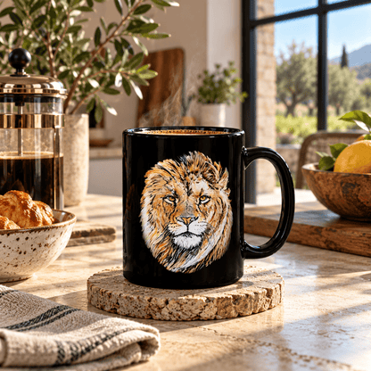Lion 15oz Large Black Ceramic Mug - HD Printing