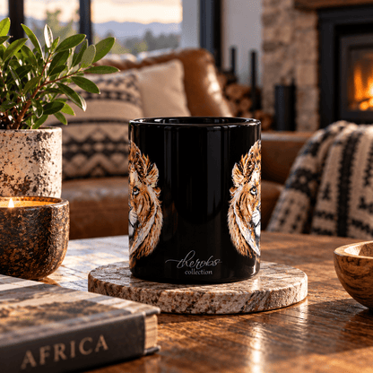 Lion 15oz Large Black Ceramic Mug - HD Printing