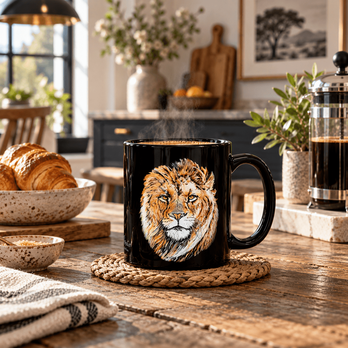 Lion 15oz Large Black Ceramic Mug - HD Printing