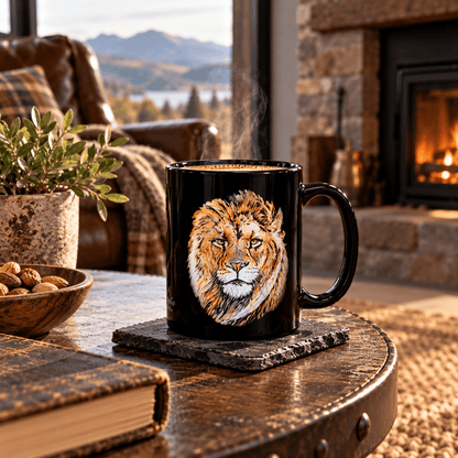 Lion 15oz Large Black Ceramic Mug - HD Printing