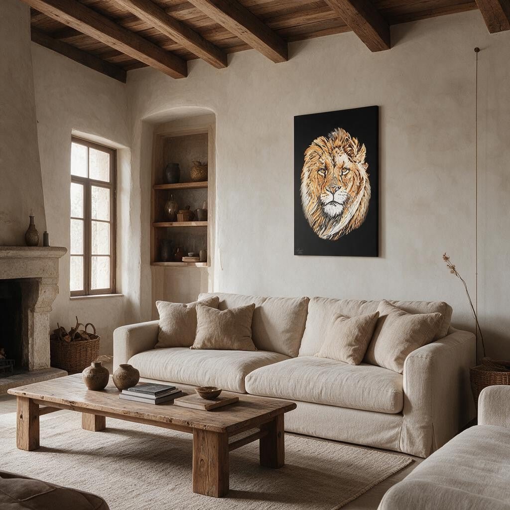 Lion Satin Stretched Black Canvas Print - HD Printing