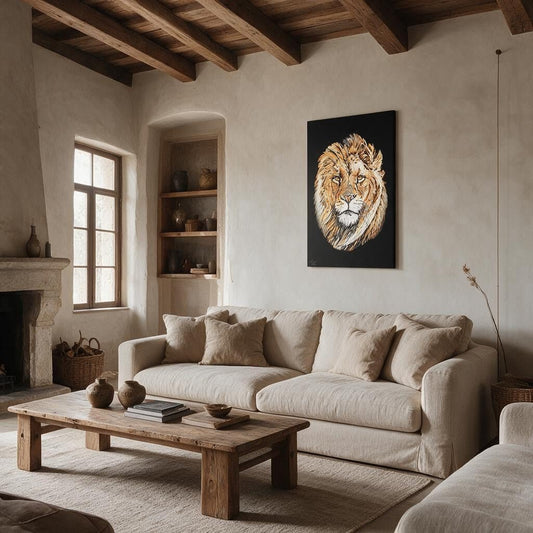 Lion Satin Stretched Black Canvas Print - HD Printing