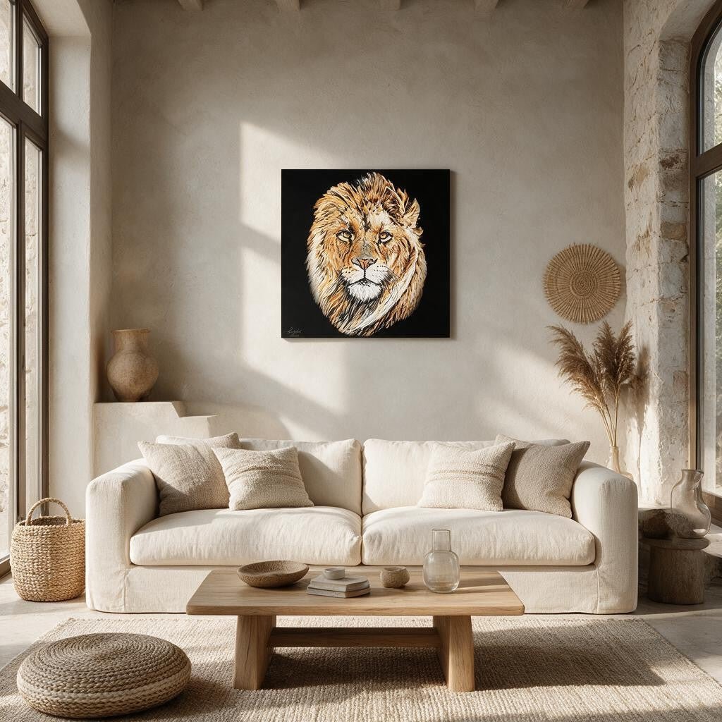 Lion Satin Stretched Black Canvas Print - HD Printing
