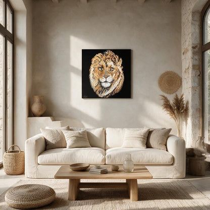 Lion Satin Stretched Black Canvas Print - HD Printing