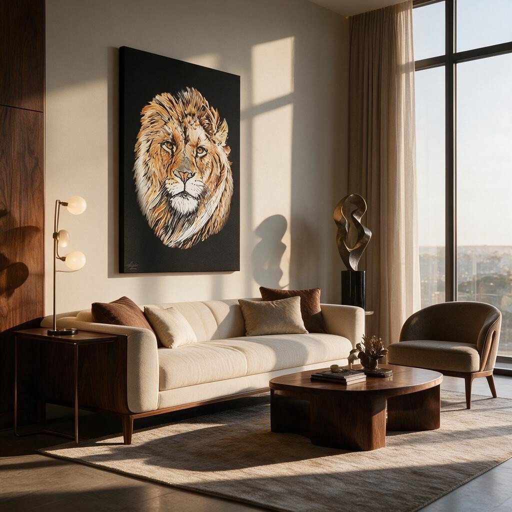 Lion Satin Stretched Black Canvas Print - HD Printing