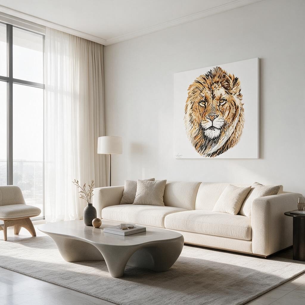Lion Satin Stretched Canvas Print - HD Printing