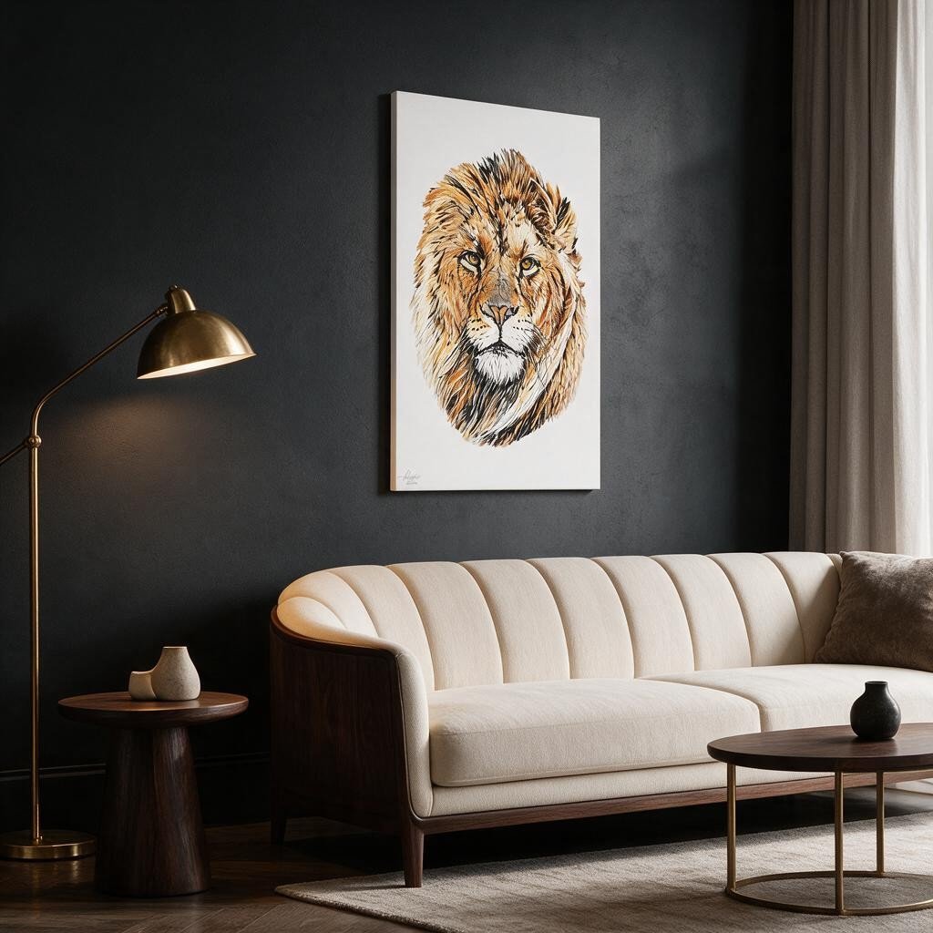 Lion Satin Stretched Canvas Print - HD Printing