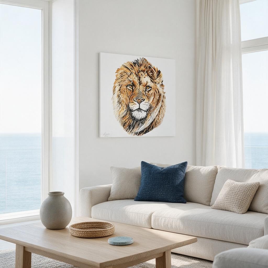Lion Satin Stretched Canvas Print - HD Printing