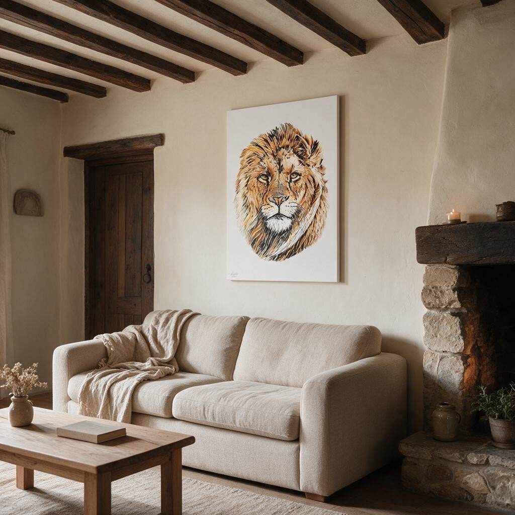 Lion Satin Stretched Canvas Print - HD Printing