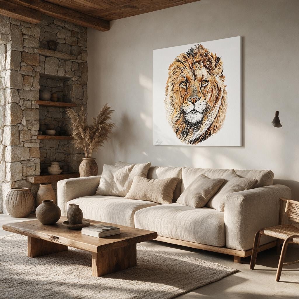 Lion Satin Stretched Canvas Print - HD Printing
