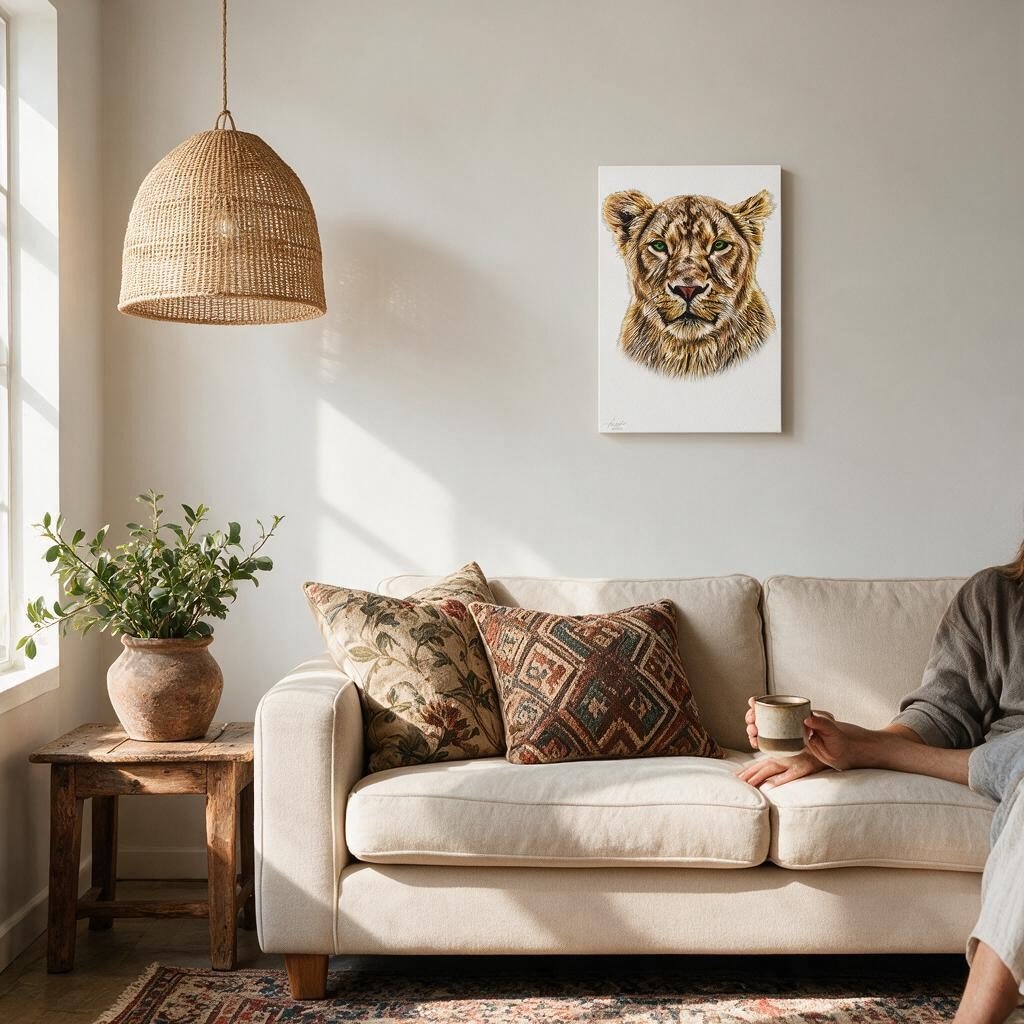 Lioness Satin Stretched Canvas Print - HD Printing