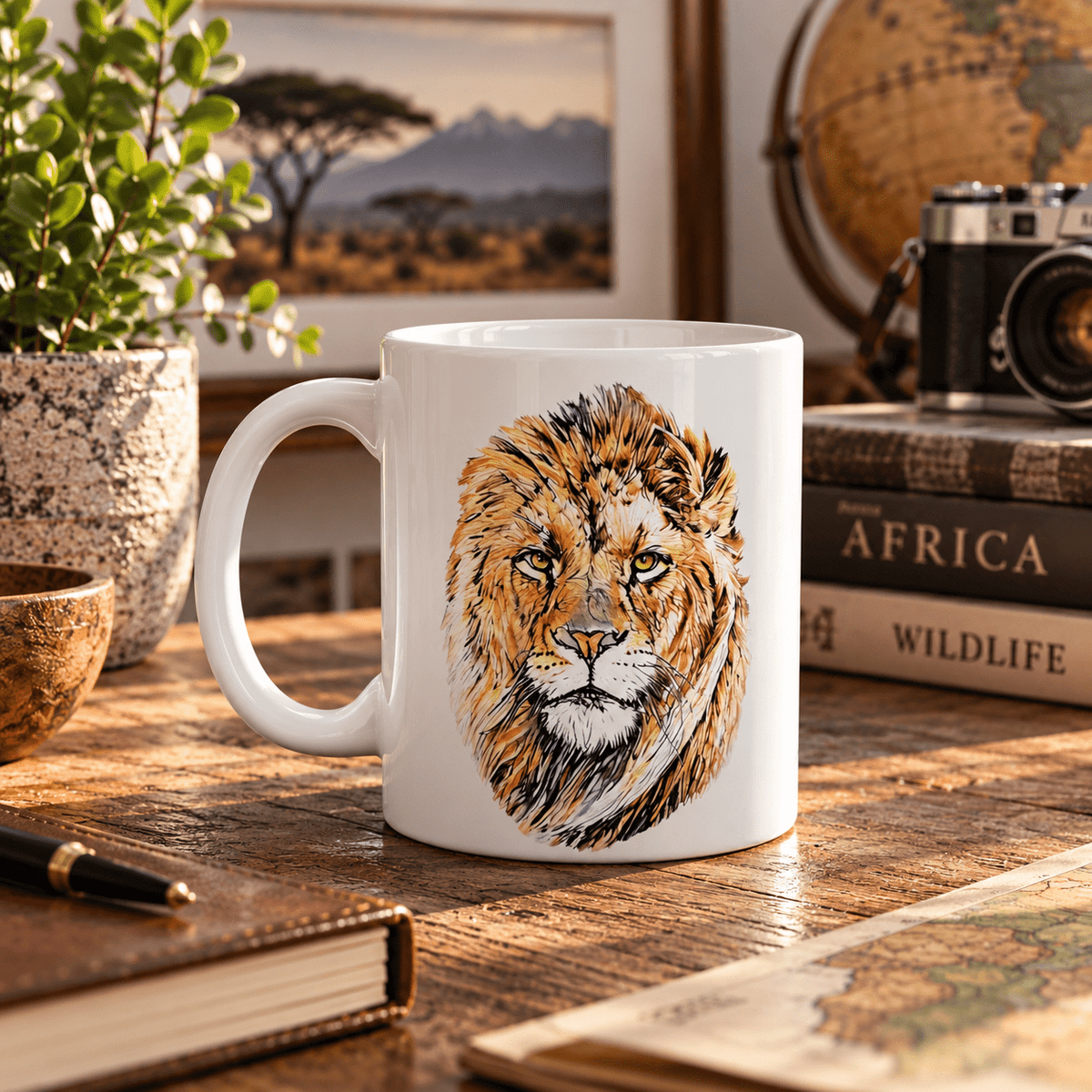 Male Lion White Ceramic 11oz Mug - HD Printing