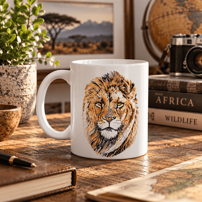 Male Lion White Ceramic 11oz Mug - HD Printing