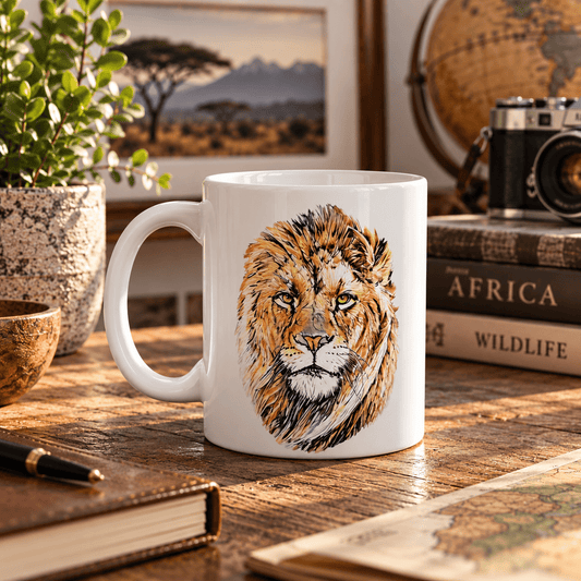 Male Lion White Ceramic 11oz Mug - HD Printing