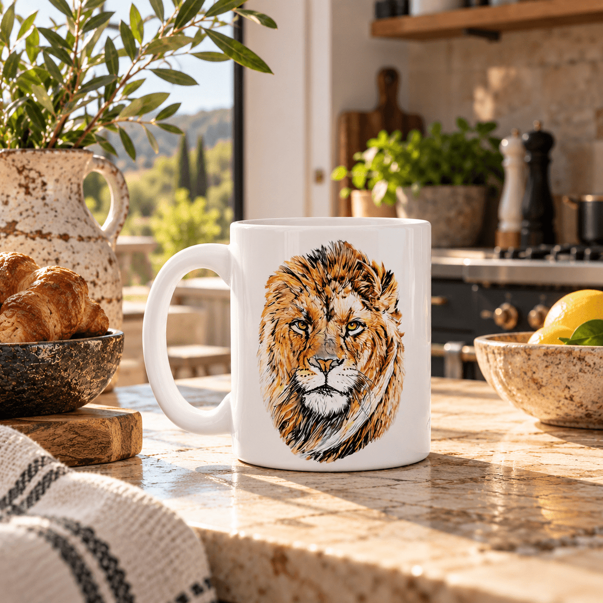 Male Lion White Ceramic 11oz Mug - HD Printing