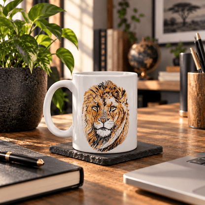 Male Lion White Ceramic 11oz Mug - HD Printing