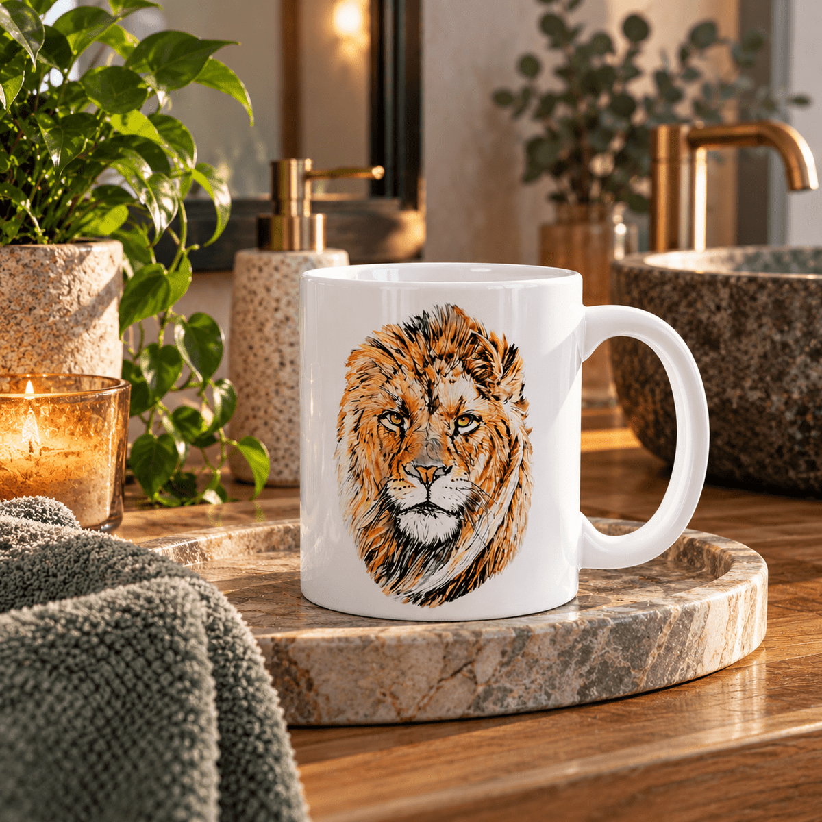 Male Lion White Ceramic 11oz Mug - HD Printing