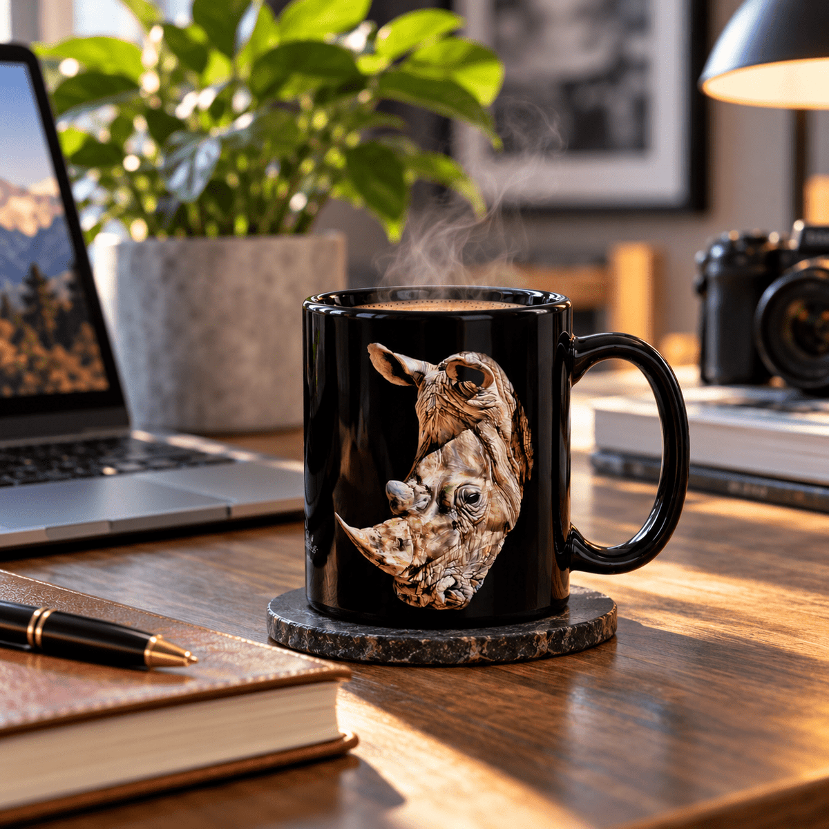 Rhino 15oz Large Black Ceramic Mug - HD Printing