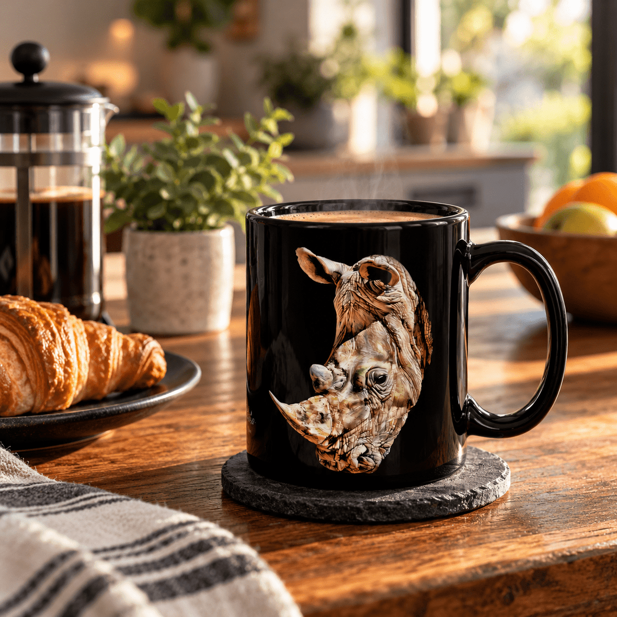 Rhino 15oz Large Black Ceramic Mug - HD Printing