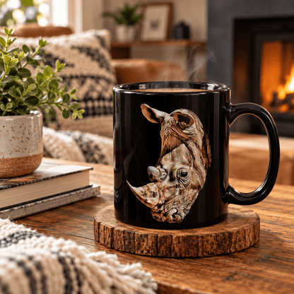 Rhino 15oz Large Black Ceramic Mug - HD Printing