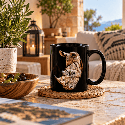 Rhino 15oz Large Black Ceramic Mug - HD Printing