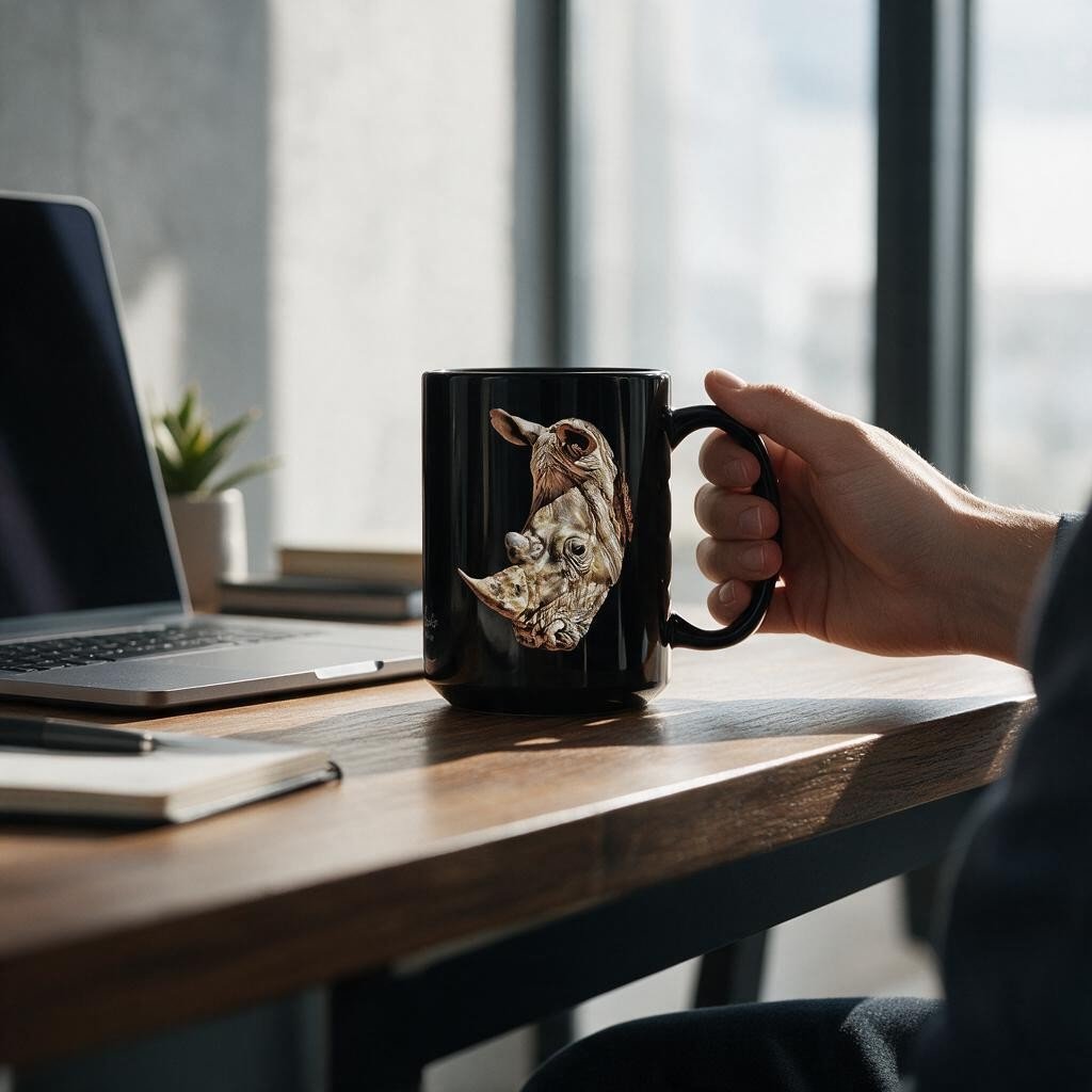 Rhino 15oz Large Black Ceramic Mug - HD Printing